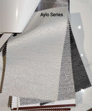 Aylo Series roller blind Blackout fabric colour options featuring light and dark textured grey shades for residential and commercial interiors. Roller blinds supplier in Malaysia by Bosita Decor.