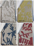 Galaxy Series patterned roller blinds in white, yellow, blue and red, decorative fabric colour options with supply and installation in Klang Valley