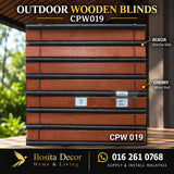 Outdoor Wooden Blinds CPW019 in Cherry and Acacia slat designs by Bosita Decor Malaysia