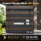 Outdoor Wooden Blinds Malaysia 265 Series with Teak wide slats and Acacia narrow slats by Bosita Decor
