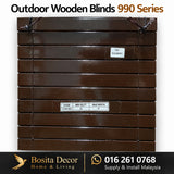 Outdoor Wooden Blinds Malaysia 990 Series in teak Brown paint finish by Bosita Decor, supply and installation