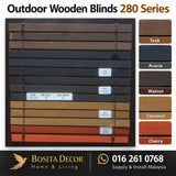 Outdoor Wooden Blinds Malaysia 280 Series with 1/2-inch slats and Teak Oil finish