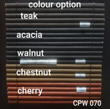 Outdoor Wooden Blinds 070 Series in five wood colours with Teak, Acacia, Walnut, Chestnut and Cherry finishes, supplied by Bosita Decor Malaysia