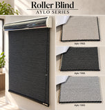 Aylo Series blackout roller blinds in textured grey silver fabric for modern homes, condominiums and offices. Roller blinds supplier in Malaysia with supply and delivery nationwide and installation services in Kuala Lumpur and Selangor by Bosita Decor.