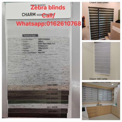 Zebra blind (Tirai Zebra) Charm Series, semi-blackout, custom size, supply & install in Malaysia.
