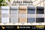 Zebra Blinds BL46 Blackout Series Malaysia featuring White BL46-00, Silver BL46-01, Beige BL46-02, Grey BL46-04 and Dark Grey BL46-11 colours, supplied and installed by Bosita Decor in KL and Selangor.
