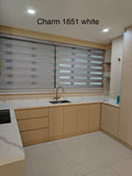 Charm Series Semi Blackout Zebra Blinds Installed on Kitchen Windows in a Modern Condo by Bosita Decor Malaysia